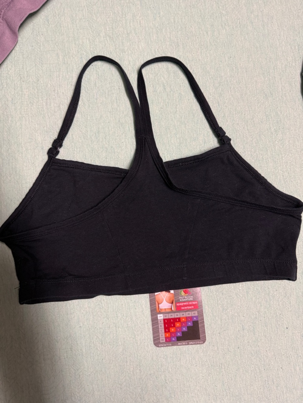 Fruit of the Loom Black Spaghetti Strap Racerback Seamless Bra sz L Cotton NWOT - Picture 2 of 6
